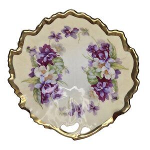Vintage PRUSSIA B Lavender White Floral Gold Trim Leaf Trinket Candy Dish Bowl